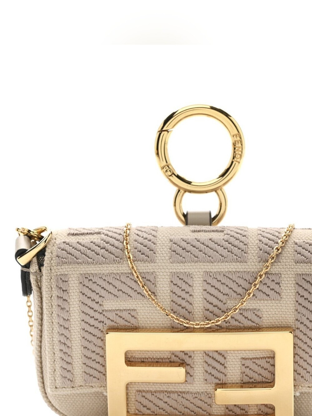 FENDICanvas Vitello King FF Embroidered Nano Maxi Buckle Baquette Charm Nuvola